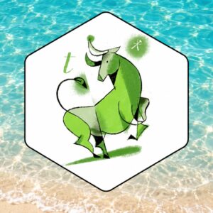 Oroscopo settimanale Toro con illustrazione del segno su sfondo di mare e sabbia