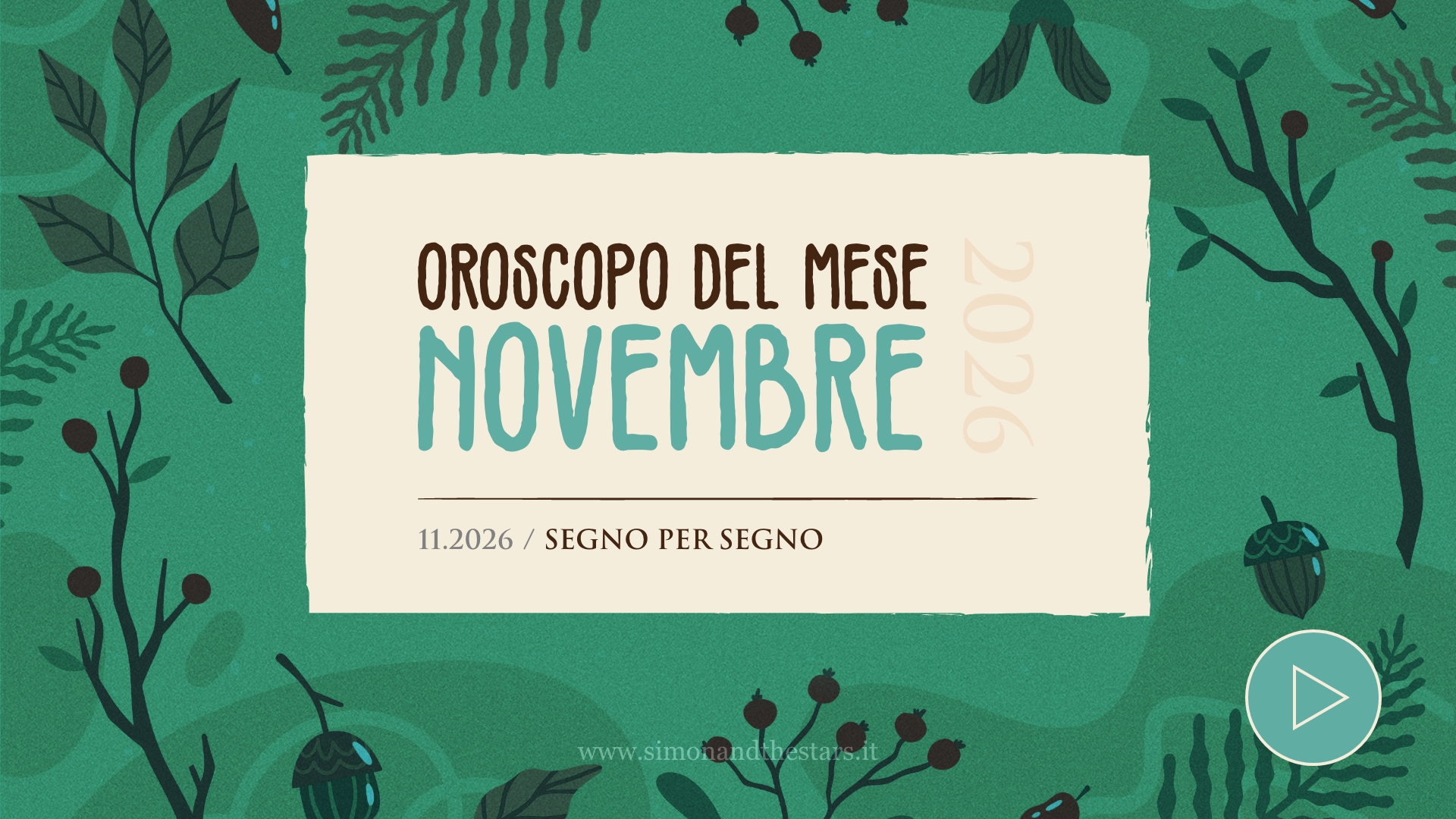 Copertina dell'oroscopo di novembre 2026 di Simon & The Stars, con le previsioni astrologiche segno per segno.
